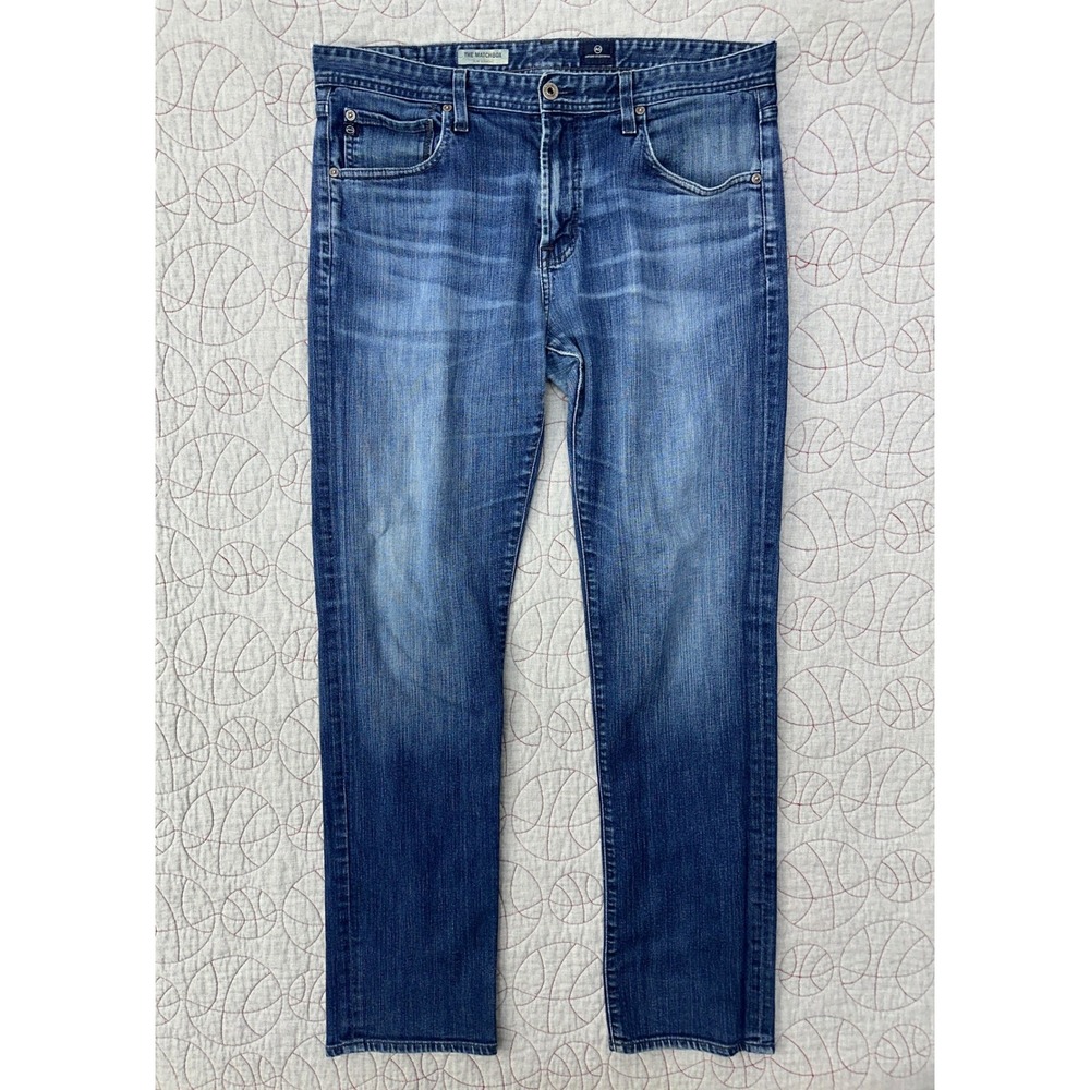 AG Jeans The Matchbox Slim Straight Blue Whiskered Faded / Mens 36x34